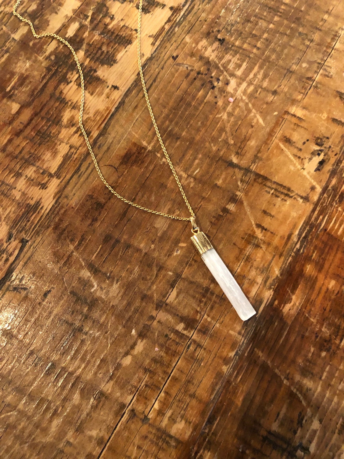 long white gemstone bar pendant necklace