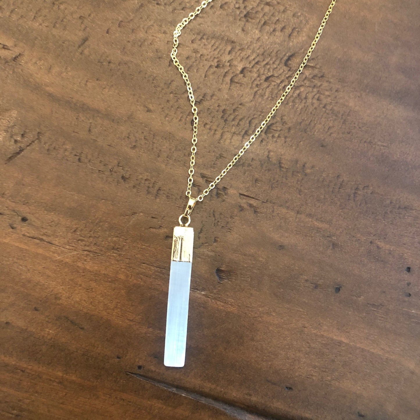 long white gemstone bar pendant necklace