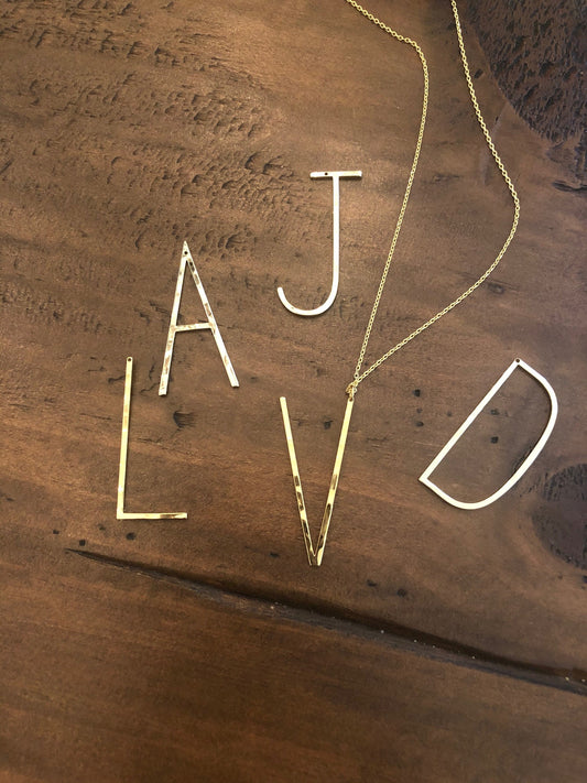 large hammered initial necklace