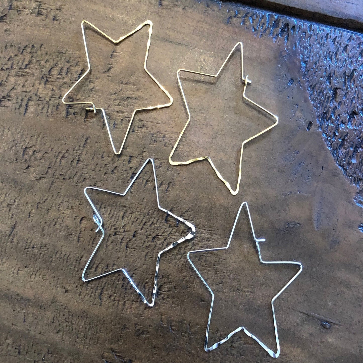 hammered star wire earrings