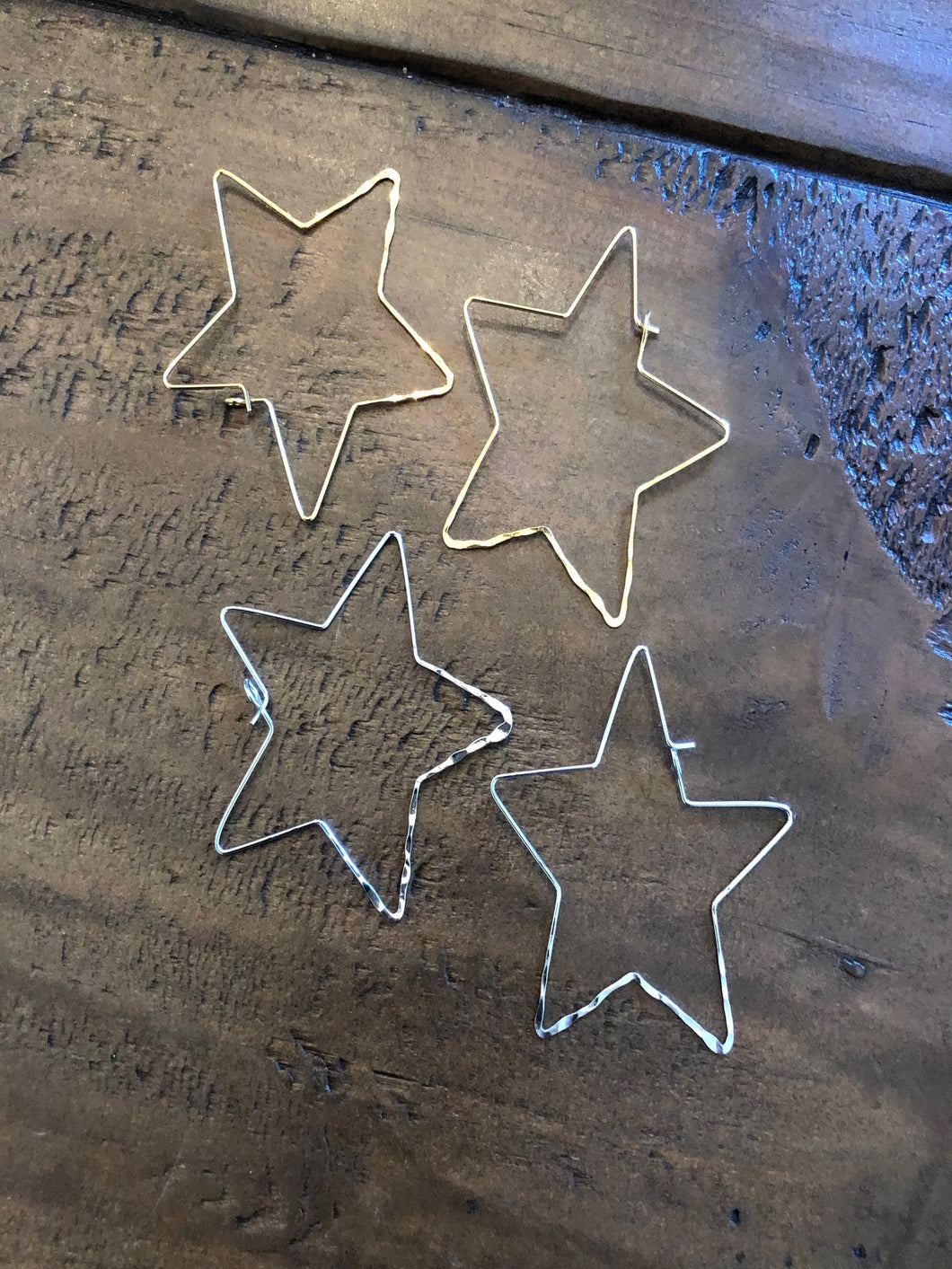 hammered star wire earrings