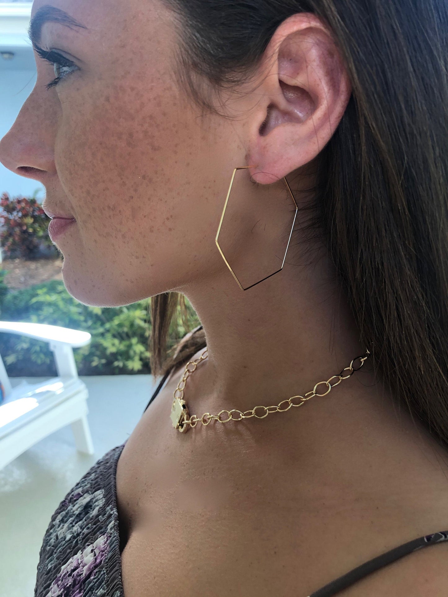 large geometric hexagon hoop earrings