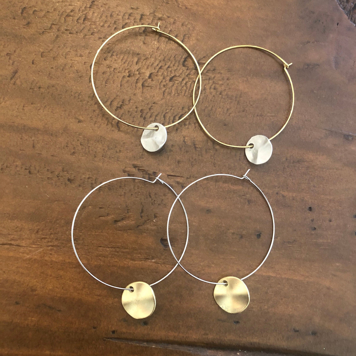 hammered circle dangle hoop earrings