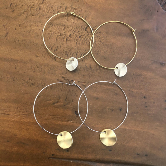 hammered circle dangle hoop earrings