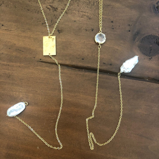 fresh water pearl/ crystal lariat necklaces