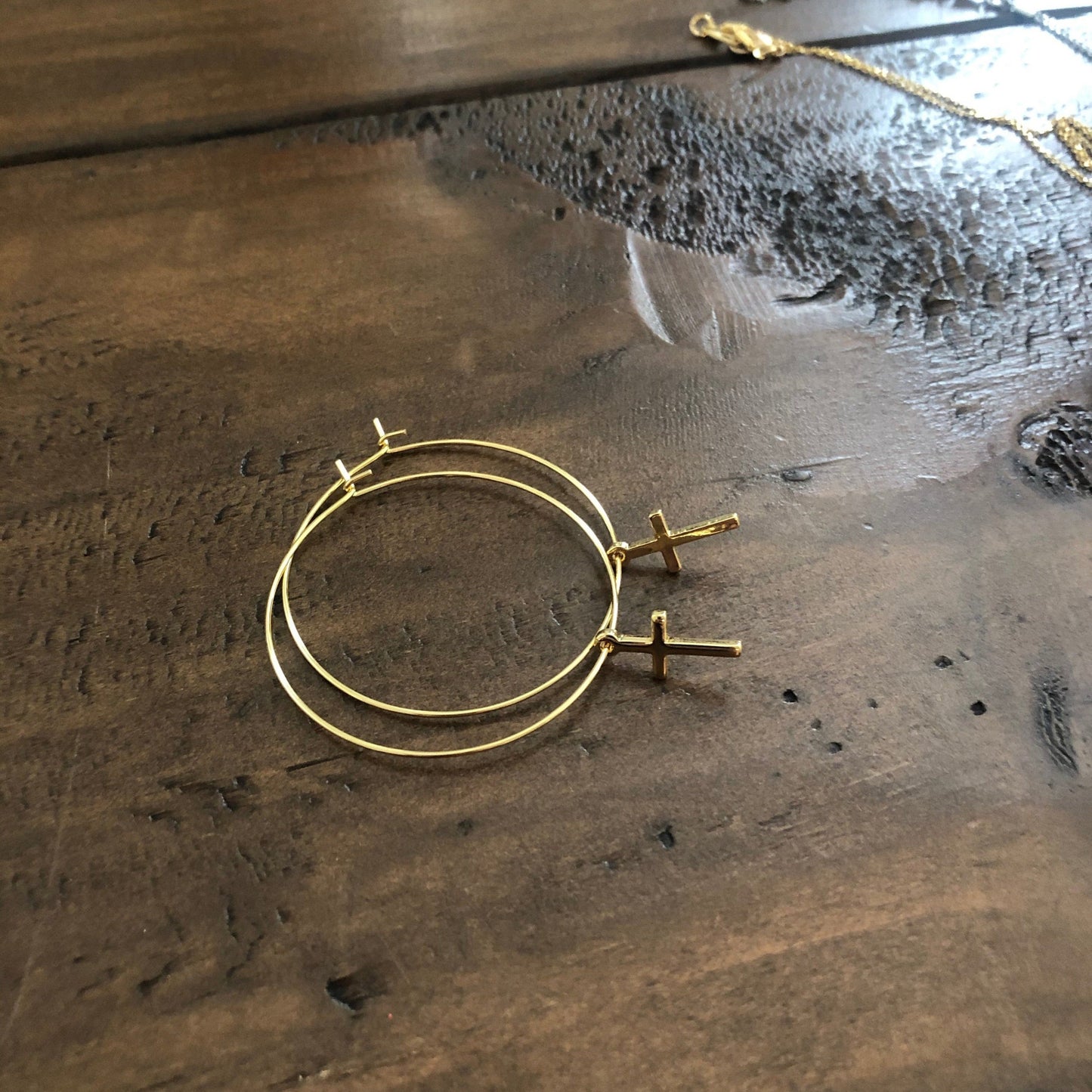 dangle cross hoop earrings
