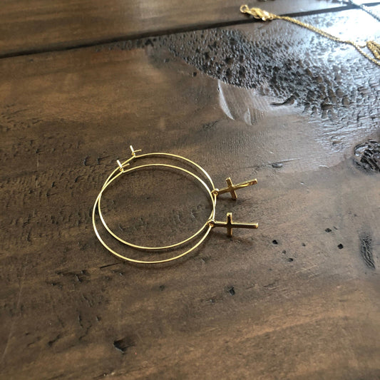 dangle cross hoop earrings