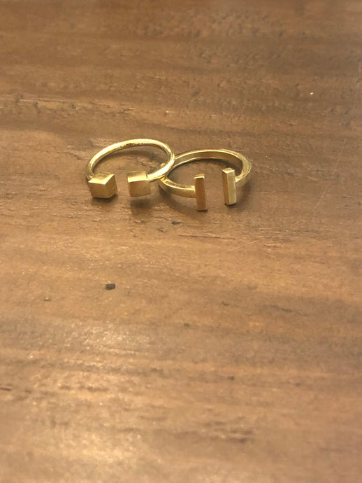 minimalist gold t-bar and cube rings