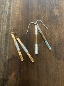 hammered wire wrapped vertical bar earrings