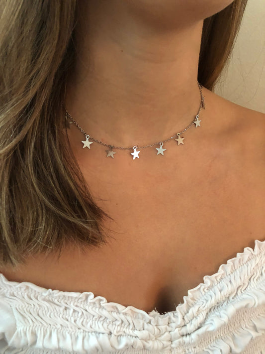 stainless steel silver star choker