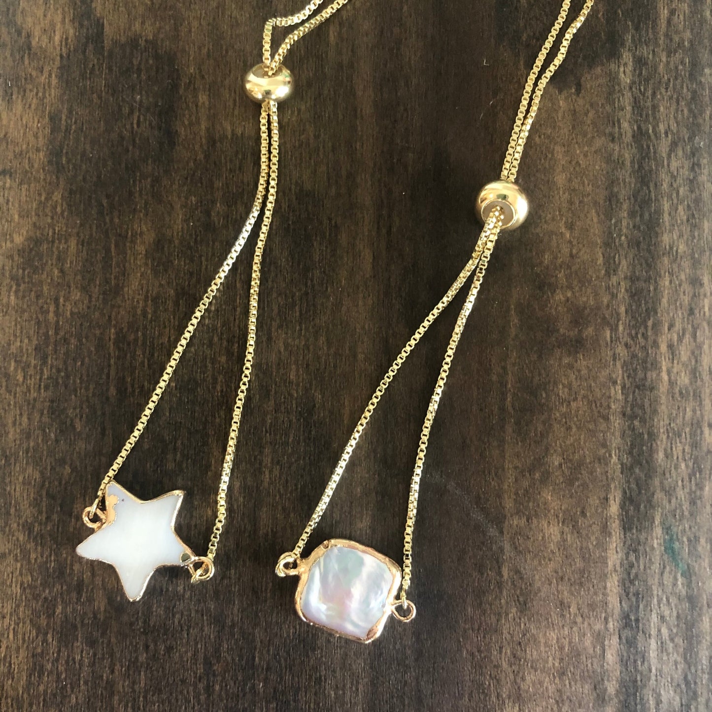shell star/pearl square connector bracelet
