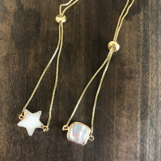 shell star/pearl square connector bracelet