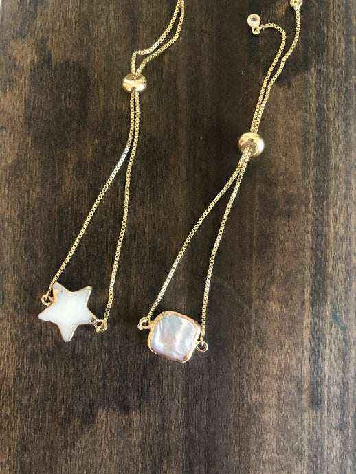 shell star/pearl square connector bracelet