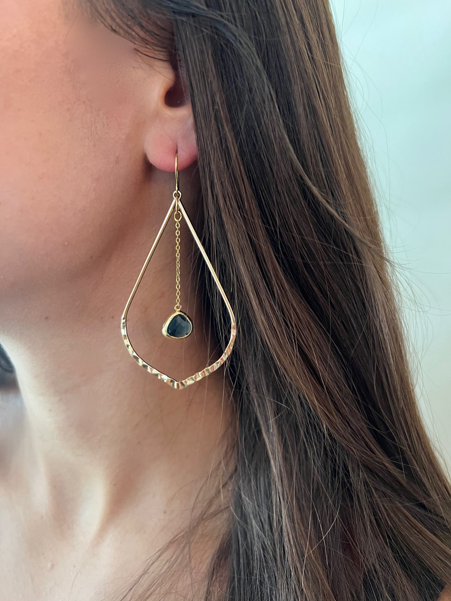 teardrop glass stone dangle hoop earrings