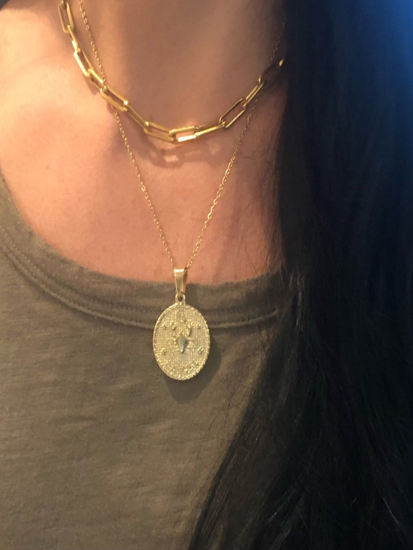 large zodiac coin pendant necklace